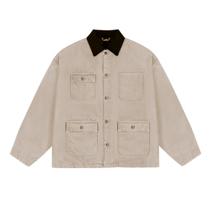 Veste en jean ample pour homme avec col en cuir de qualité, style décontracté, technique délavée pour la saison d'automne, logo personnalisé - Product Image 4