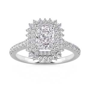 Bague de fiançailles Jeulia Platinum Double Halo Princess Cut Diamond - Promesse romantique - Product Image 3