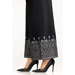 Pantalones Anchos Negros 100% Seda Cruda con Estampado en Bloque, Cintura Alta y Bordado a Mano TR-24-21, Pantalones de Satén - Product Image 3