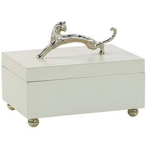 Boîte d'accent élégante de guépard blanc avec boîte de rangement décorative de sculpture en bronze pour la décoration intérieure et les accessoires de salon de luxe - Product Image 4
