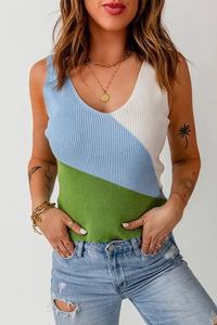 Wholesale <b>Ladies</b> Knitwear Summer Ribbed <b>Knitted</b> <b>Tank</b> <b>Top</b> Women Color Block Sweater Vest - Product Image 4