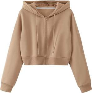Women's Casual Zipper Cropped <b>Hoodies</b> Kangaroo Pocket <b>Zip</b> <b>Up</b> <b>Hoodies</b> & Sweatshirts In Different Colors with Low MOQ - Product Image 1