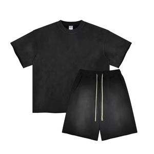 T-shirts et short personnalisés de haute qualité lavés à l'acide pour hommes en gros à la mode 100% coton deux pièces hommes ensemble court - Product Image 6