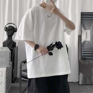 T-shirt en coton pour homme, mode estivale, décontracté, uni, manches courtes, classique, 100% coton, noir, blanc, surdimensionné - Product Image 5