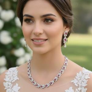 Hot Sale Rose Elegance Ruby Pendant Necklace with Matching Earrings <b>Set</b> for Ladies Special Occasions for Worldwide Supply - Product Image 1