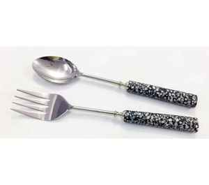 Outils de service à salade en acier inoxydable poli miroir de qualité supérieure avec poignée en résine colorée ustensiles de cuisine à un prix abordable - Product Image 5