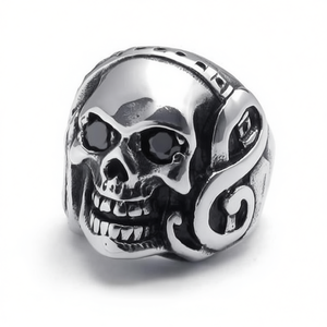 Anillo de Calavera de Acero Inoxidable para Hombre, Estilo Motero, con Incrustaciones Plateadas, Tallas 8-14, Estilo Moderno - SR56 (Vendedor de EE. UU.) - Product Image 2