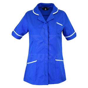 Uniforme d'hôpital pour femmes personnalisé en gros hauts d'allaitement col rabattu avec passepoil blanc haut tunique d'infirmière de soins de santé - Product Image 1