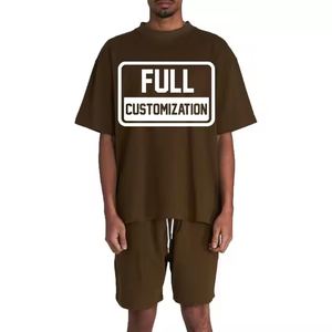 Ensemble short et t-shirt en tricot surdimensionné de style décontracté pour hommes, col en O personnalisé, couleur unie, très personnalisé, été - Product Image 5