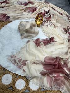 Saree en soie de l'espace doux indien avec saree de travail de jarkhan avec saree de mariage pakistanais et saree de concepteur de vêtements de fête. - Product Image 3