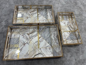 Plateau de service en bois imprimé Art traditionnel luxueux unique 3 pièces Combo pour salle à manger décorations pour la maison cuisine salon nourriture - Product Image 2