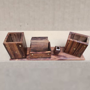 Organisateur de bureau en bois rustique multifonctionnel Décoration de bureau écologique faite à la main avec technique polie Rangement de bureau - Product Image 2