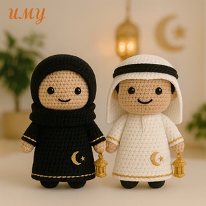 Muñecas de Ganchillo Islámicas para Regalos de Eid, Muñecas <span class=keywords><strong>Amigurumi</strong></span> para Baby Shower, Muñeca Musulmana con Hiyab Personalizado, Juguetes Islámicos para Niños Musulmanes - Product Image 1
