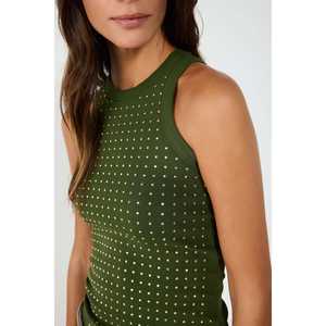 Camiseta sin Mangas para Mujer, con Detalles de Piedras Suaves, Cuello Halter, Estilo Casual Básico, Transpirable y Sostenible, con Logotipo Personalizado, para Uso Diario - Product Image 3