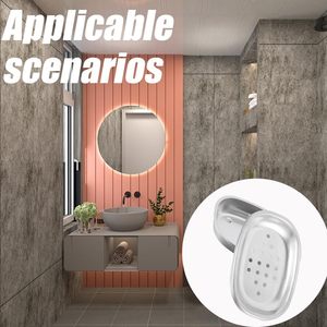 Porte-savon moderne en métal avec design gain de place pour petites salles de bain - Accessoire de salle de bain en acier inoxydable pour le rangement du savon de douche - Product Image 5