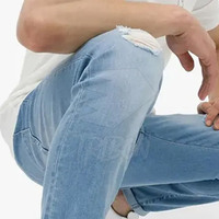Özel Tasarım Günlük Erkek Orta Bel Düz Paça Yırtık Kot Pantolon %100 Pamuk Nefes Alabilen Düz Desen Kışlık Kendi Tasarımınızla