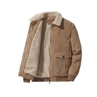 Veste en velours côtelé unisexe Doublure en fibre de bambou 100% coton Motif uni Décontracté Vert olive Manteau d'automne Coupe-vent avant 360g