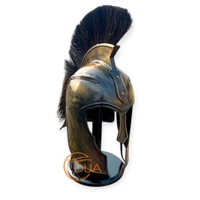 Casque d'Achille Troy noir guerrier grec, pour les films, en feuille de calibre 18 avec un panache noir et une finition noire antique