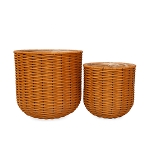 Elegante juego de macetas de ratán tejidas de 3 macetas de estilo de cesta natural para decoración de plantas de interior y exterior - Product Image 6