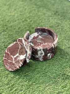 Juego de 6 Posavasos de Mármol Rojo Rosso Levanto con Soporte, Posavasos de Piedra Hechos a Mano - Product Image 2