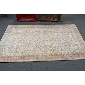 Vintage Accent Rug 3.2x6.8 ft, <b>Brown</b> Plants & trees Turkish <b>Wool</b> Rug - Product Image 3