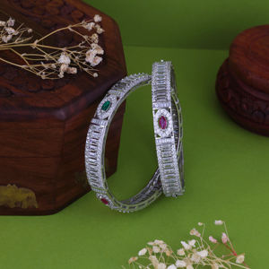 Bold Designer Statement Bangle for Women 925 Silver Colorful <b>Crystal</b> Accent Classic Style Jewelry for Special Occasions - Product Image 2