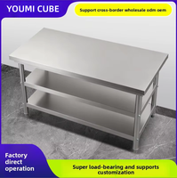 Table de travail de cuisine double couche en acier inoxydable robuste pour la préparation, l'assemblage, l'emballage et la distribution des aliments, usage commercial et traiteur