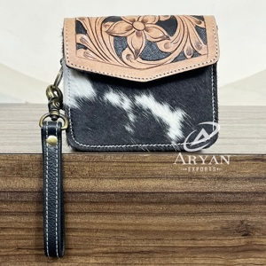 Monedero de Cuero Vacuno Repujado a Mano, Estilo Bohemio Occidental, Mini Cartera de Cuero Genuino para Mujer, Novedad al por Mayor 2025 - Product Image 1