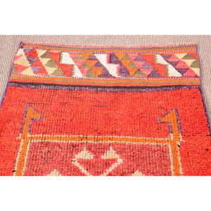 Vintage Turkish Herki Rug 2.8x10.3 ft, <b>Red</b> <b>Runner</b> Animal Print Wool Rug - Product Image 5