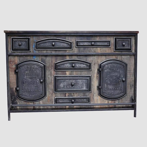 Mostrador de barra de metal de madera maciza recuperada con acabado de hierro natural en venta al por mayor hecho a mano de alta calidad - Product Image 1