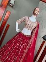 Collection exclusive de vêtements de créateurs : Lehenga Choli en soie Georgette avec broderie de sequins, tenue de mariage traditionnelle indienne, Dupatta