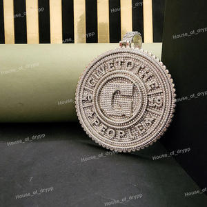 Colgante de Moissanita Redondo Estilo Medallón Dremville con Incrustaciones de Piedras, Estilo Hip Hop Bling, Plata 925, Cadena de Alta Gama para Hombre - Product Image 2