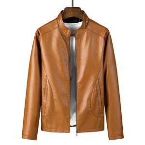 Chaquetas de cuero de moda Premium para hombre Chaqueta de PU informal de cuero de imitación con cremallera de color sólido para hombres - Product Image 4