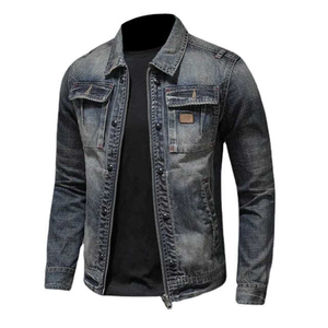 Veste en jean pour homme Bleu clair Style vintage Hiver Sans col Vêtement de rue personnalisé Haute qualité Revêtement long Vêtement d'extérieur - Product Image 4