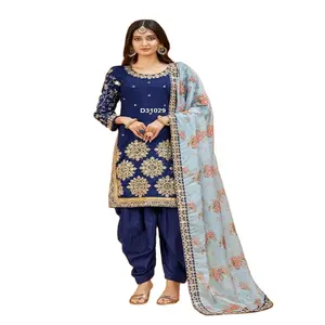 Hot Selling Silk Embroidery Neavy Blue Patiyala Dress Shalwar Kameez Elegant Women Casual Dresses India 2023 collection wedding
