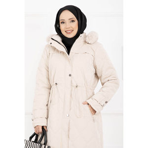 Manteau à capuche Nova Premium en <span class=keywords><strong>fausse</strong></span> <span class=keywords><strong>fourrure</strong></span> longue couleur pierre avec rembourrage en coton, fermeture éclair et boutons décoratifs, motif imprimé - Product Image 2