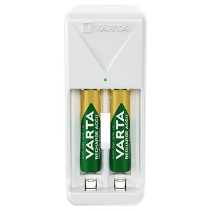 เครื่องชาร์จแบตเตอรี่วาร์ต้าขนาดเล็ก 4 ช่อง สำหรับแบตเตอรี่ AA AAA 230V พร้อมอะแดปเตอร์ไฟบ้าน และแบตเตอรี่ขนาด AA จำนวน 2 ก้อน - Product Image 1