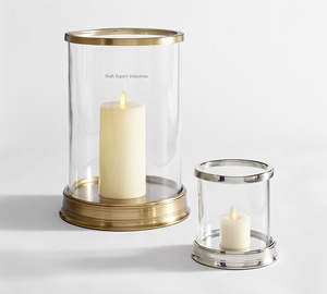 Set of 2 Metal/<b>Glass</b> Silver Plated Daphne <b>Hurricanes</b> Candle Holder Round Shape for Home & Wedding Table Decorations - Product Image 5