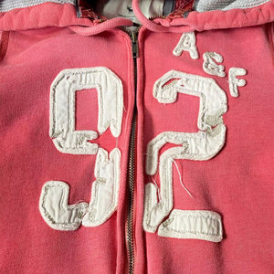 Sweat-shirt rose à capuche zippé avec appliqué motif 92 lettres, coupe classique, unisexe, décontracté, en polaire, pour l'automne - Product Image 5