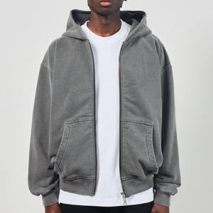 Sudaderas con capucha personalizadas Drop Shoulder Hoodies Boxy Fit Zip up Sudadera Oversize Sun Faded Heavyweight Sudadera con capucha de algodón para hombres - Product Image 1