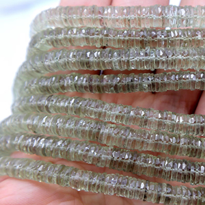 Perles en forme de bouton à facettes en améthyste verte naturelle faite à la main de 15 pouces Perles en pierre naturelle pour l'artisanat - Product Image 1