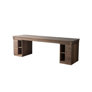 Solid Wood Rectangle Writing <b>Desk</b> for Two Warm Brown Home <b>Study</b> Computer <b>Desk</b> with 1-Year Warranty - Product Image 3