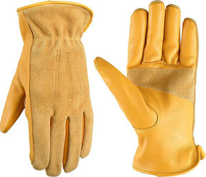 Leather Work <b>Gloves</b> <b>for</b> <b>Men</b> Cowhide, Reinforced Palm Durable, Snug Fit, Elastic Wrist Farm Work & <b>Gardening</b> <b>Gloves</b> - Product Image 1