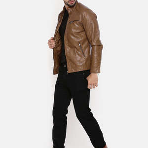 Fashion Autumn Winter Simple Motorcycle Leather Jacket Solid Color <b>Slim</b> Fashion Leather Jacket Men's Wear - Product Image 5