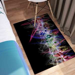 Alfombra con Estampado de Notas Musicales - Alfombra Negra para Sala de Música, con Pelo Suave - Product Image 5