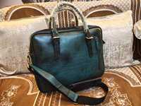 RUB INTERNATIONAL Custom Logo Genuine Leather Soft Laptop Bag Business Briefcase Unisex Classic Casual Modern Vintage Style