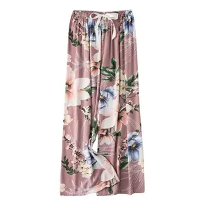 Pantalones y pantalones Palazzo de playa de verano de pierna ancha con estampado Floral para mujer