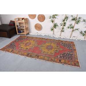 พรมสไตล์ตุรกีโบราณสไตล์ชนเผ่าสีแดงสีเหลืองผ้าขนแกะขนาดใหญ่4.5x8.1ฟุตทำจากยาง PP 10มม. สำหรับโถงทางเดินทรงสี่เหลี่ยมผืนผ้าห้อง - Product Image 2