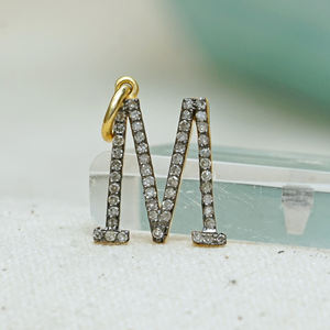 Pendentif en forme de lettre M, pendentif en diamant fait à la main, pendentif en argent Sterling, pendentif en forme de breloque initiale, vente en gros - Product Image 5