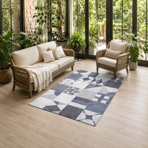 Tapis de salon en chenille gris argenté à motif design imprimé numériquement, lavable en machine, antidérapant - RUGS DEPOT LXDP-0549 (vente en gros) - Product Image 6